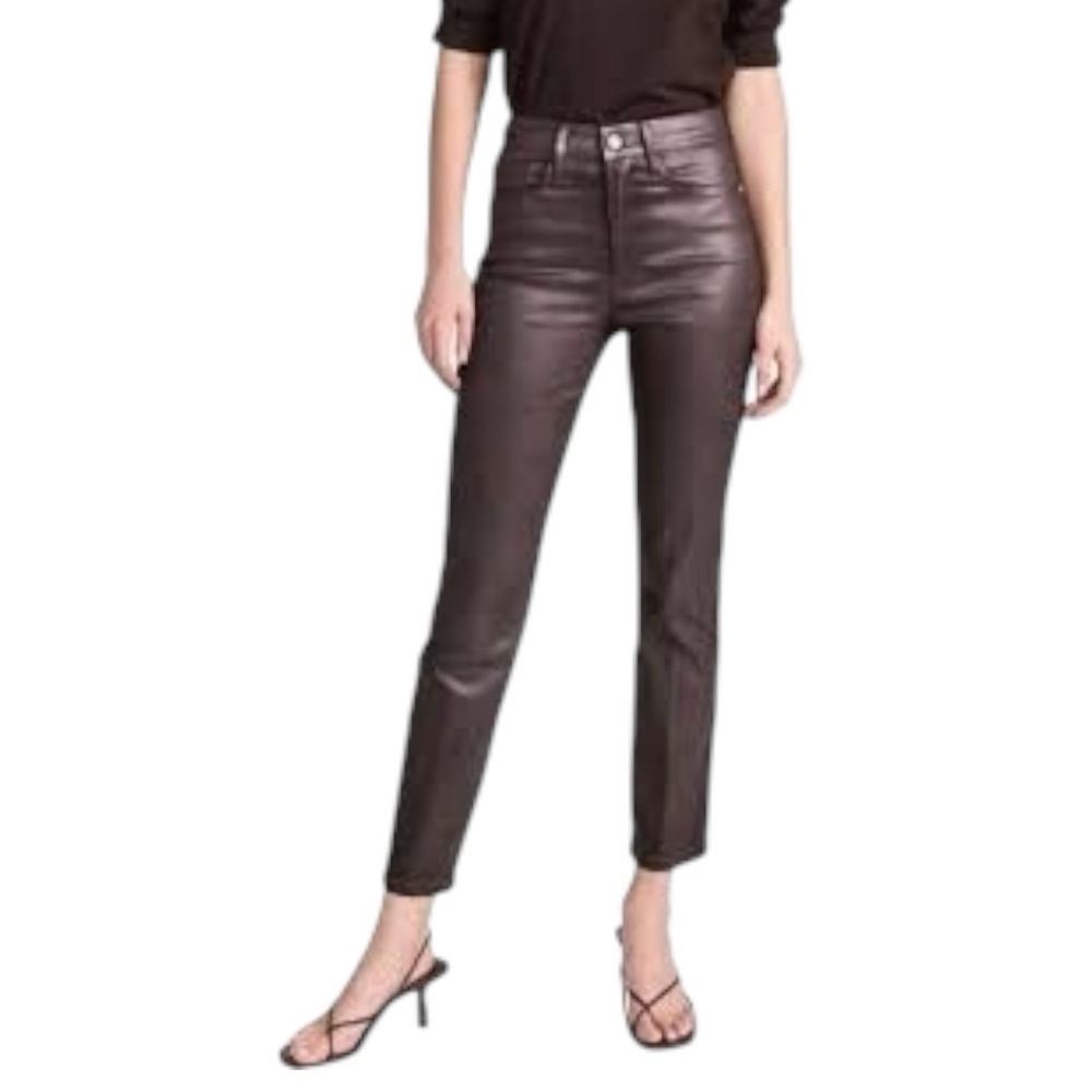 FRAME Le Sylvie Slender Straight Dark Choclate Brown Wax Coated Denim Jeans 26 - Picture 2 of 10